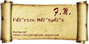 Fórizs Mátyás névjegykártya